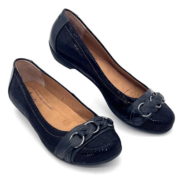 Softspots Black Leather Ballet Flats Womens 8M Mesh Design Lightweight New - Picture 1 of 15